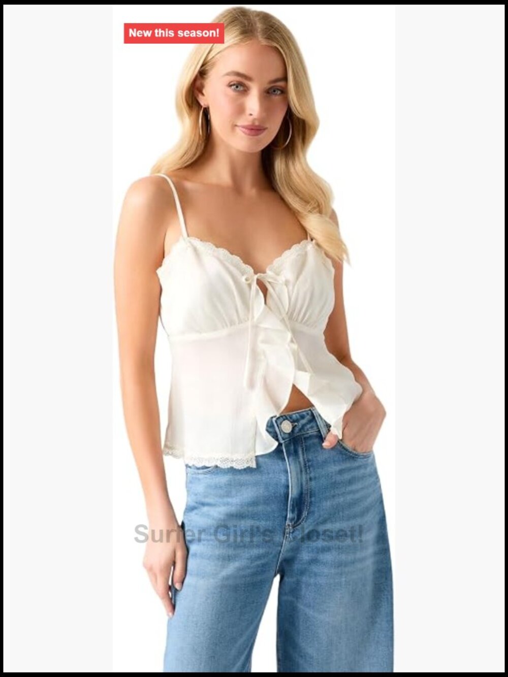 Sleeveless Babydoll Top with Lace Trim & Drawstring Front